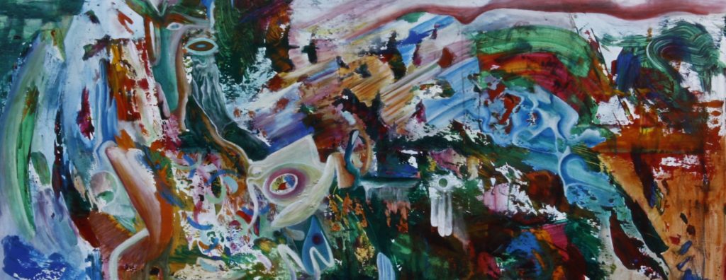 Pictură abstractă suprarealistă de Daniel Gaciu, acrilic pe pânză