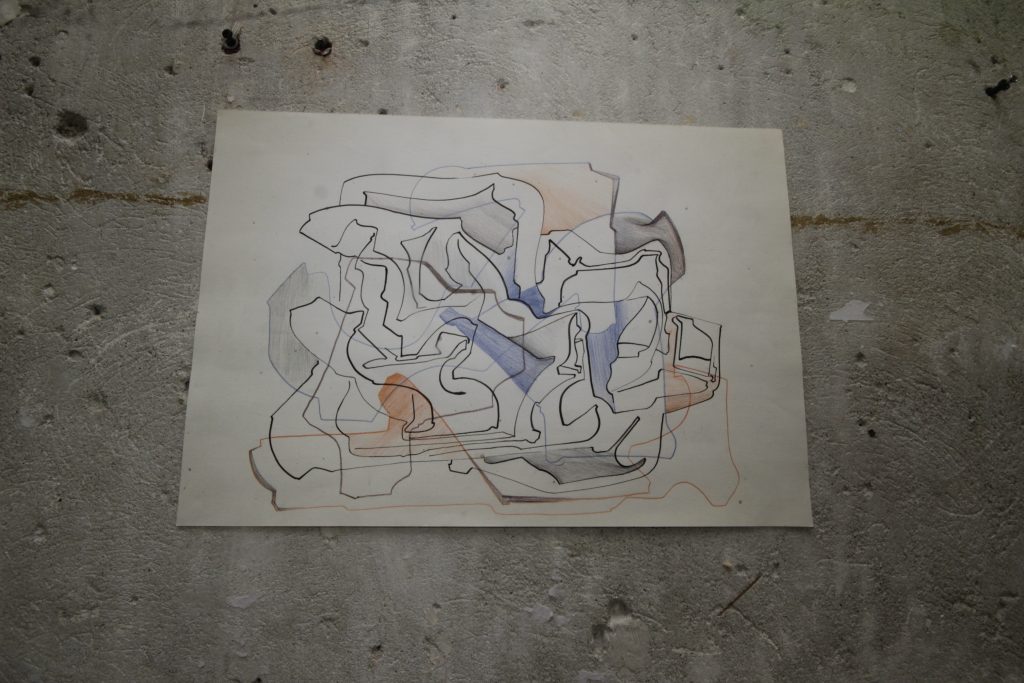 Desen mare de Daniel Gaciu pe un perete de beton, Atelier 35, București
